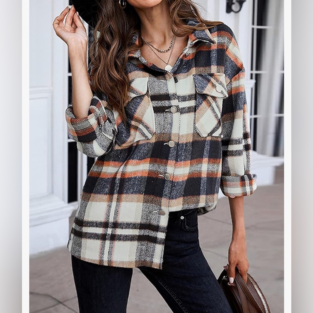 BTFBM Women Shacket Jacket Long Sleeve Button Down Casual Plaid Flannel Shirts